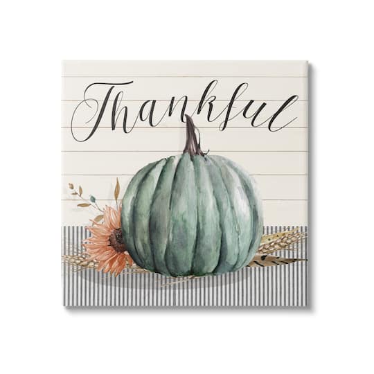 Stupell Industries Thankful Autumn Floral Pumpkin Canvas Wall Art